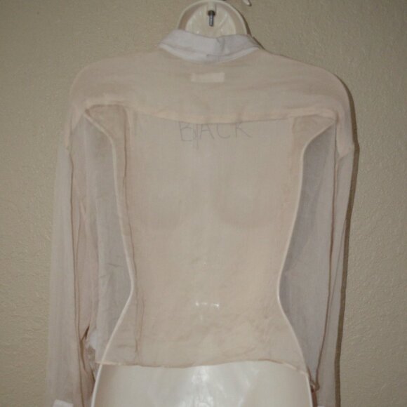 Sz S Sablyn Beige Silk Button Down Cropped Long Sleeve Blouse - Picture 5 of 7